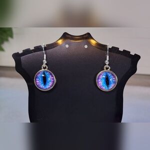 Blue and Purple Cat Eye Statement Dangle Earrings / Pierced